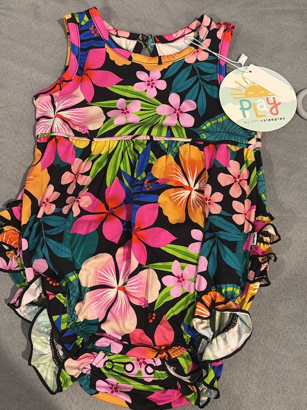 Little Sleepies Floral Ruffle One-Piece - Black, Pink, Green, Orange, Yellow
